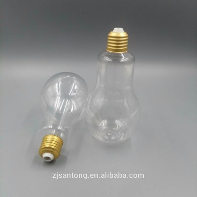 Wholesale light bulb bottles 150ml plastic pet juice bottles for drinking with metal top