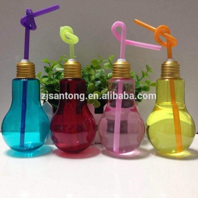 75ml 100ml 200ml 300ml 400ml 500ml Golden Screw Cap Wholesale PET Plastic light blub bottles Bulb Shape for Juice Beverage