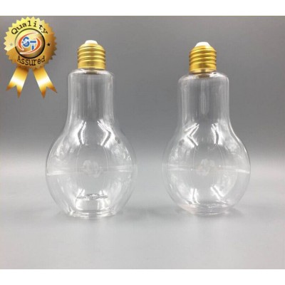 Light bulb shaped plastic juice bottle,PET customized transparent lamp shape bottle for drinking