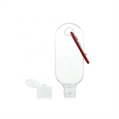 Wholesale manufacture clear foam plastic hook key chain pet 60ml bottle with flip top cap